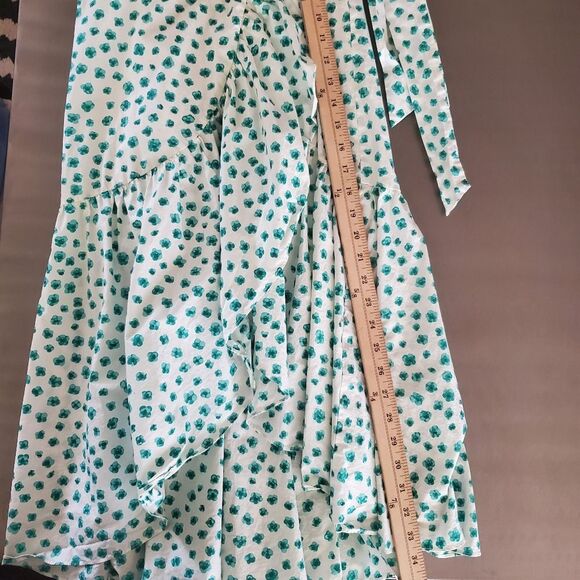 Rebecca Taylor Emerald Daisy Dress Ruffle Detail Wrap Green White Floral size 0 - Picture 8 of 10